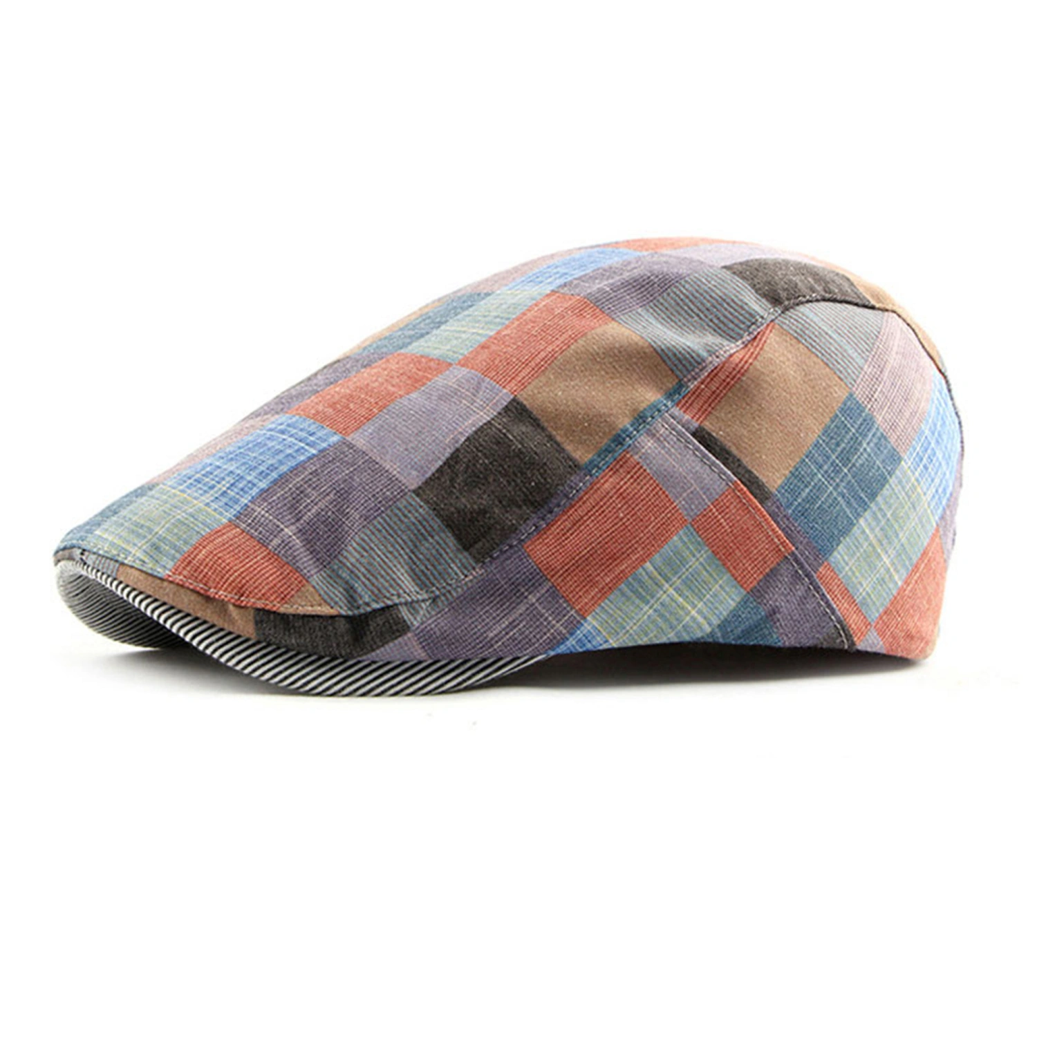 Women Beret with Adjustable Buckle, Sweatband Plaid Accessory