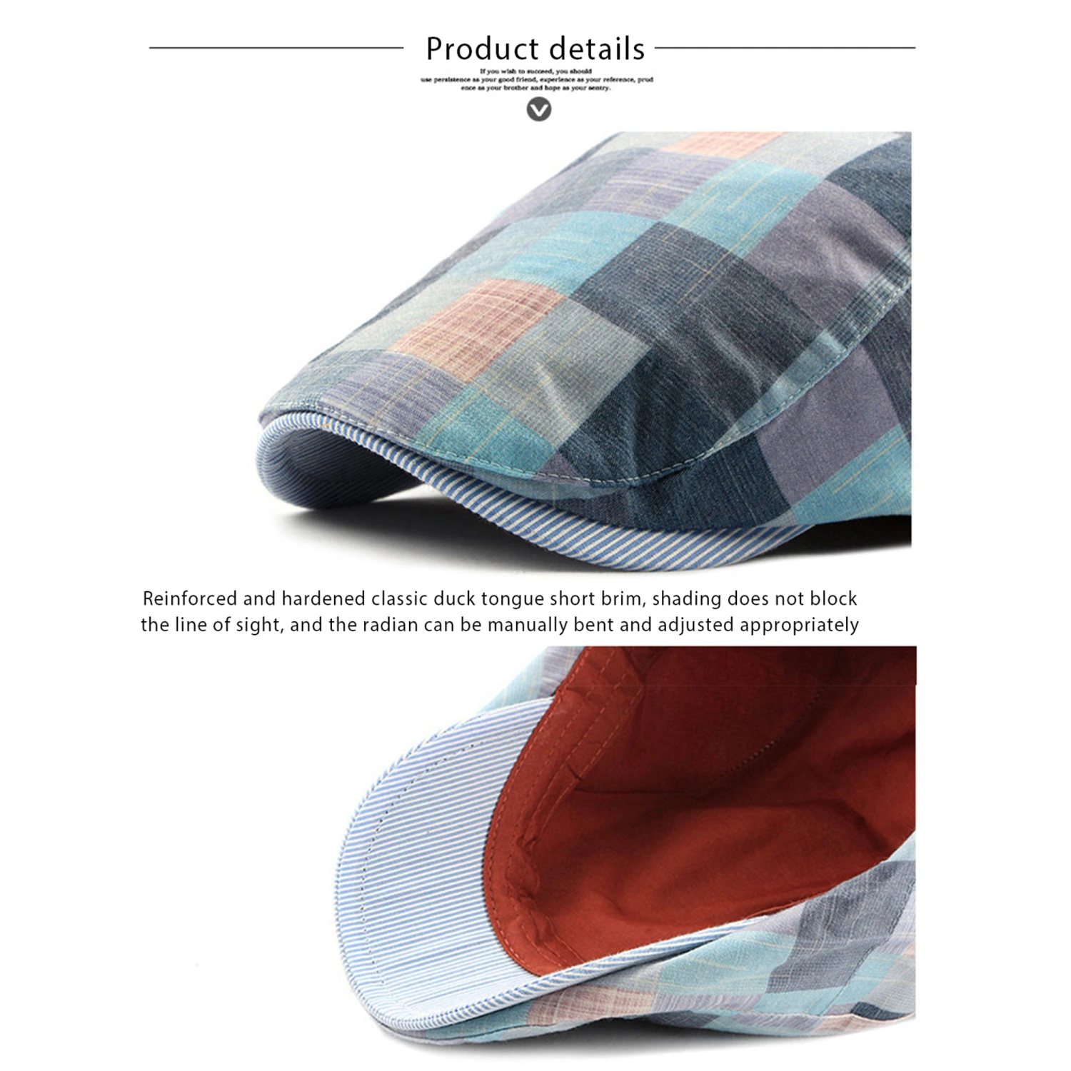 Women Beret with Adjustable Buckle, Sweatband Plaid Accessory