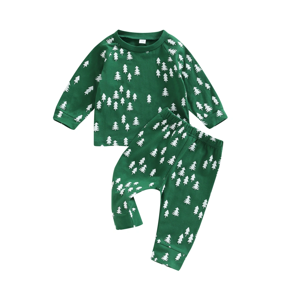 Baby 2Pcs Winter Outfits, Christmas Tree Print Tops and Pants Set