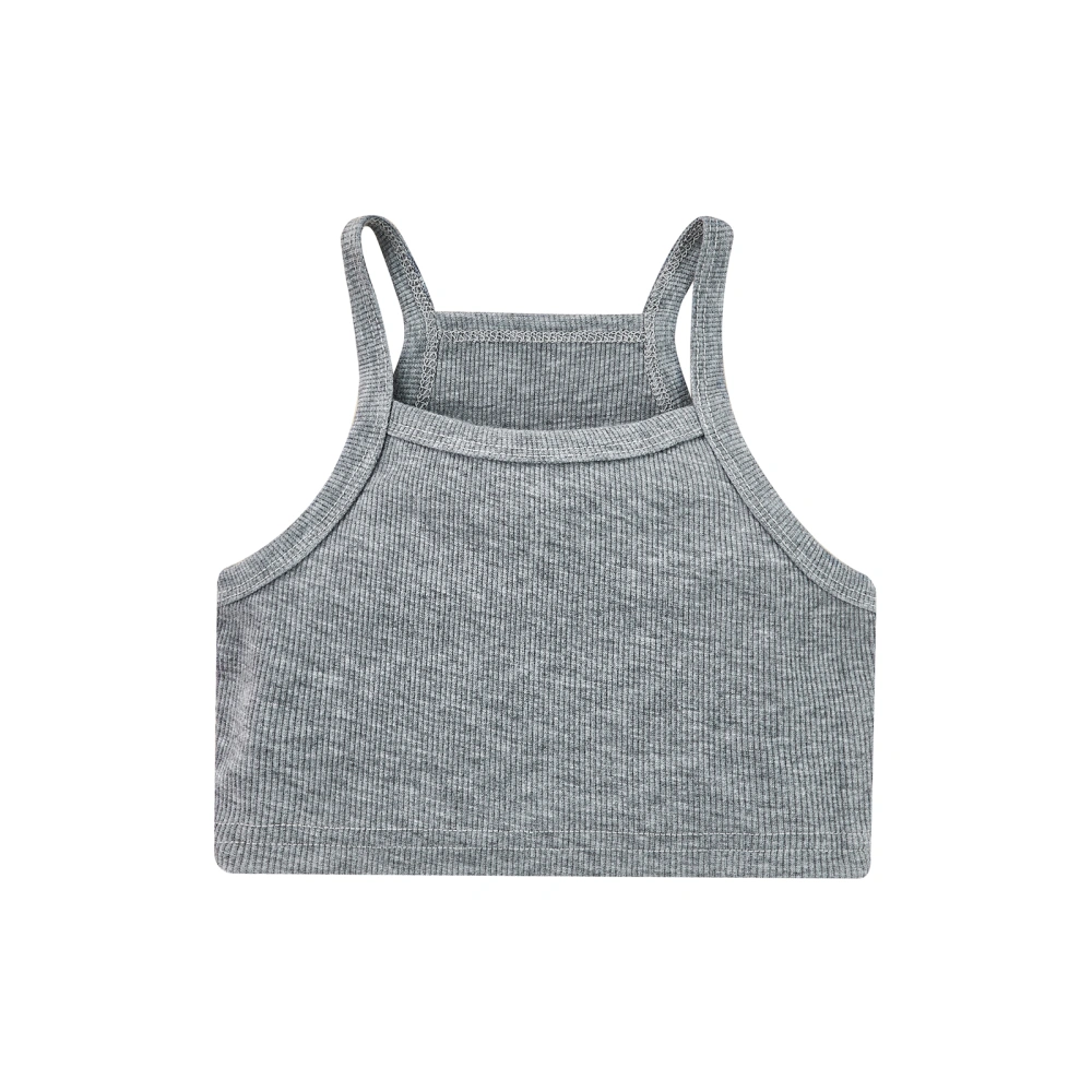 Girls Casual Tank Tops, Solid Sleeveless Knitted Sling Crop Tops