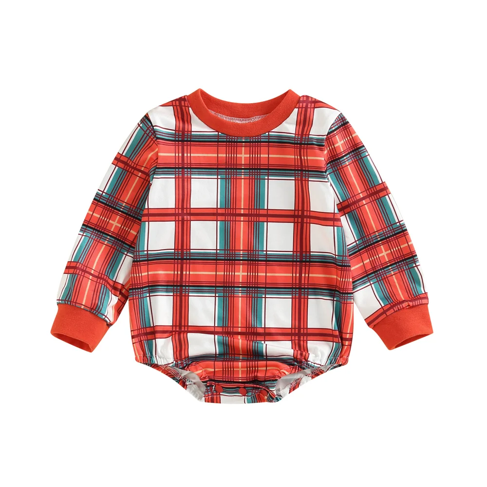 Infant Baby Spring Romper, Plaid Print Long Sleeves Jumpsuit