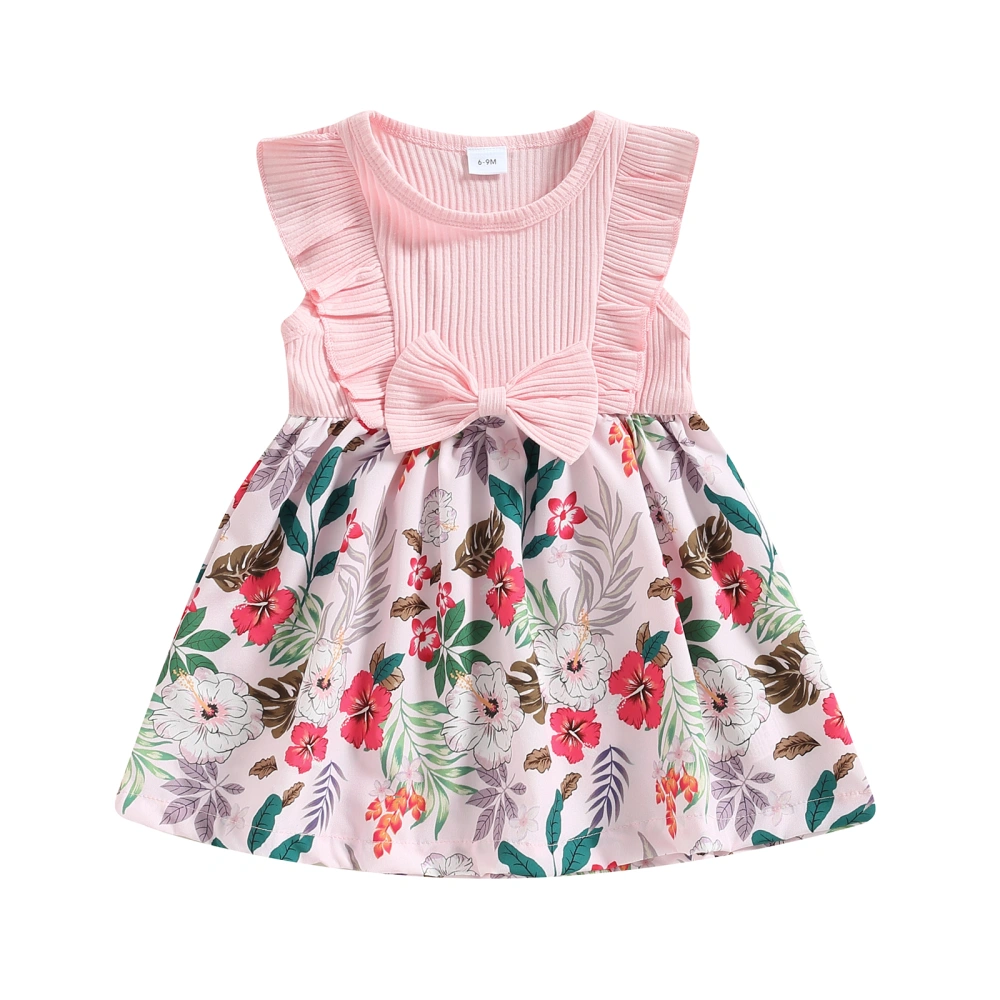 Infant Baby Girls Princess Dress Floral Plants Print Sleeveless Dress