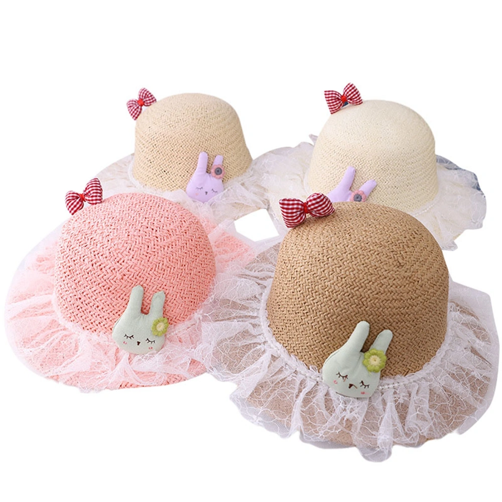 Little Girls Sunhat, Lace Bunny Decoration Sun Protection Straw Cap