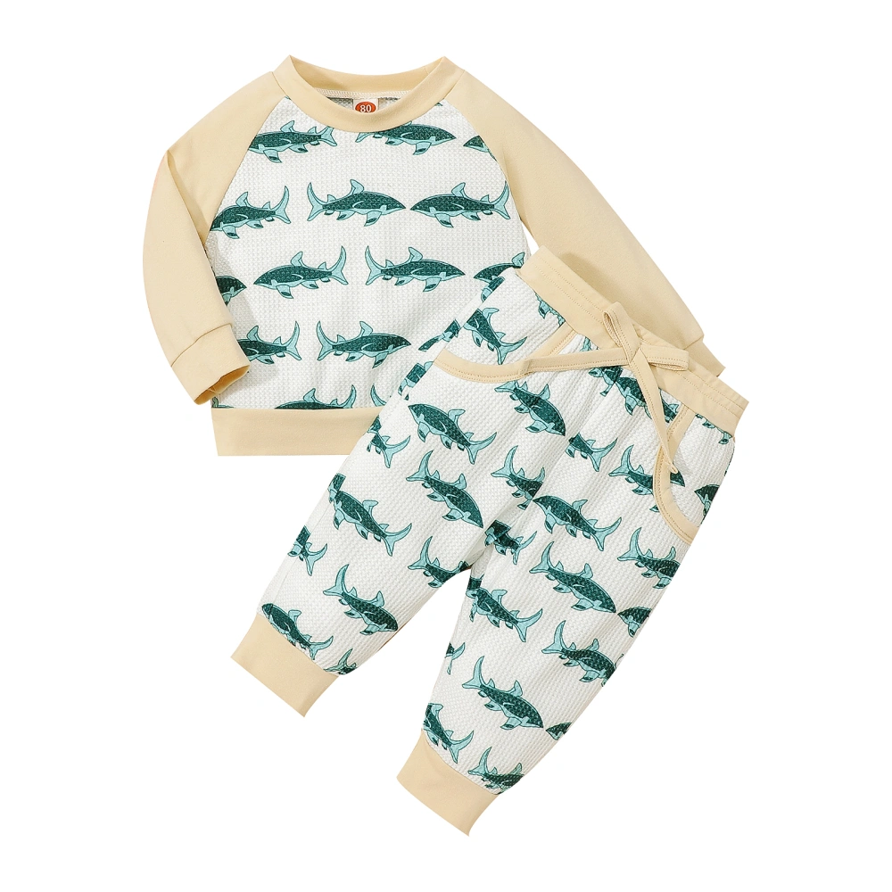 Boy Long Sleeve Round Neck Fish Print Shirt + Long Jogger Trousers 