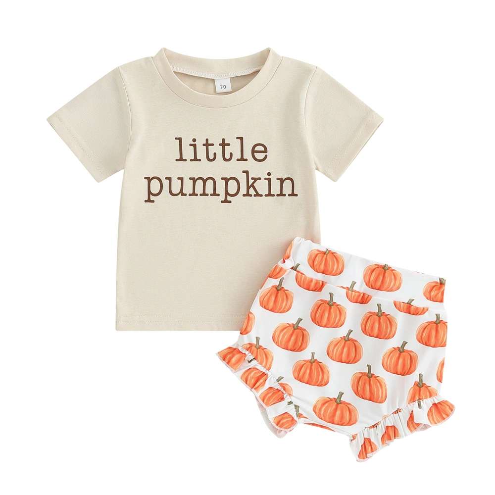 Baby Girls 2 Piece Outfit Halloween Pumpkin Print T-Shirt and Shorts