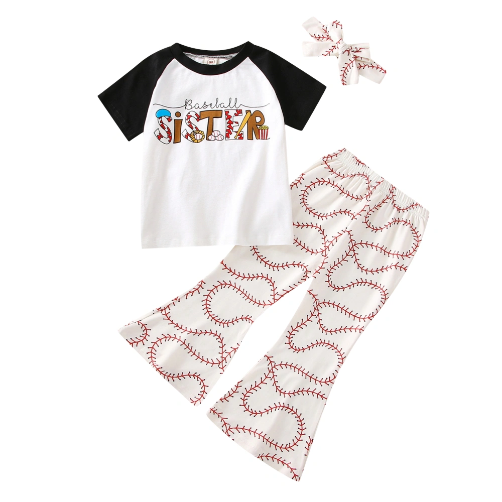 Girls 2Pcs Summer Outfits, Raglan Tops + Flare Pants + Headband Set