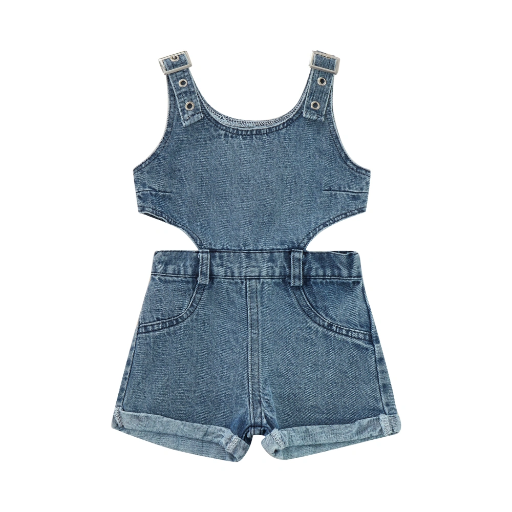 Kids Playsuit, Solid Color Square Neck Sleeveless Hollow Out Romper