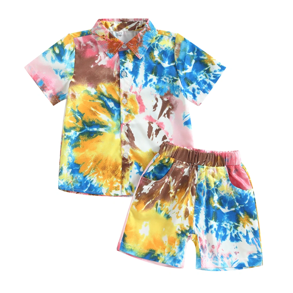 Kids Boys Summer Clothes Tie-Dye Print Shirts Tops Shorts 2Pcs Suit