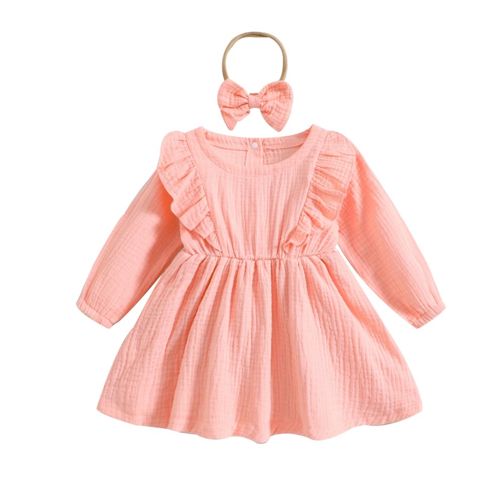 Girls 2 Piece Outfits Ruffle Long Sleeves A-Line Dress and Headband