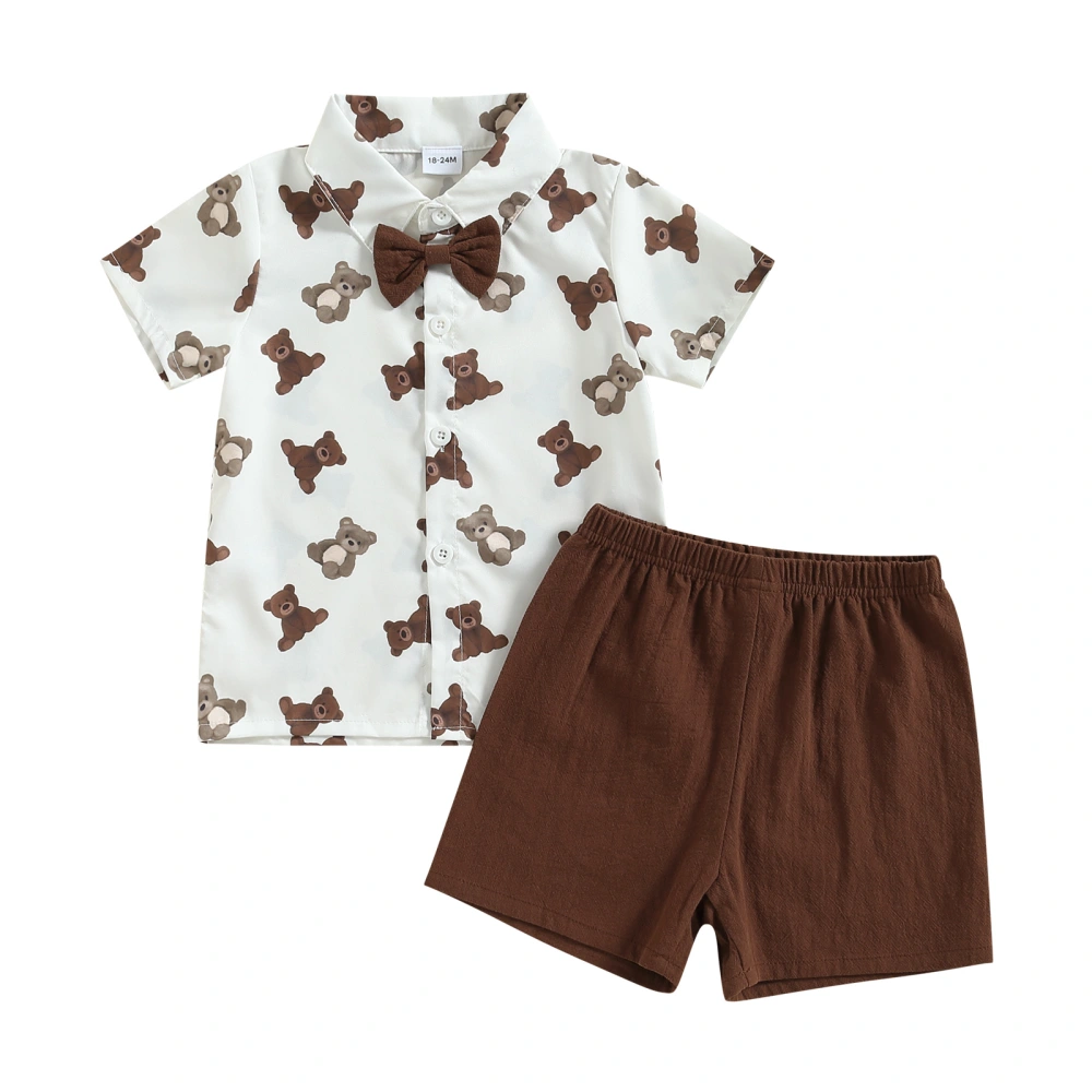 Baby Boys Shorts Set Bow Tie Bear Print Short Sleeve Shirt + Shorts