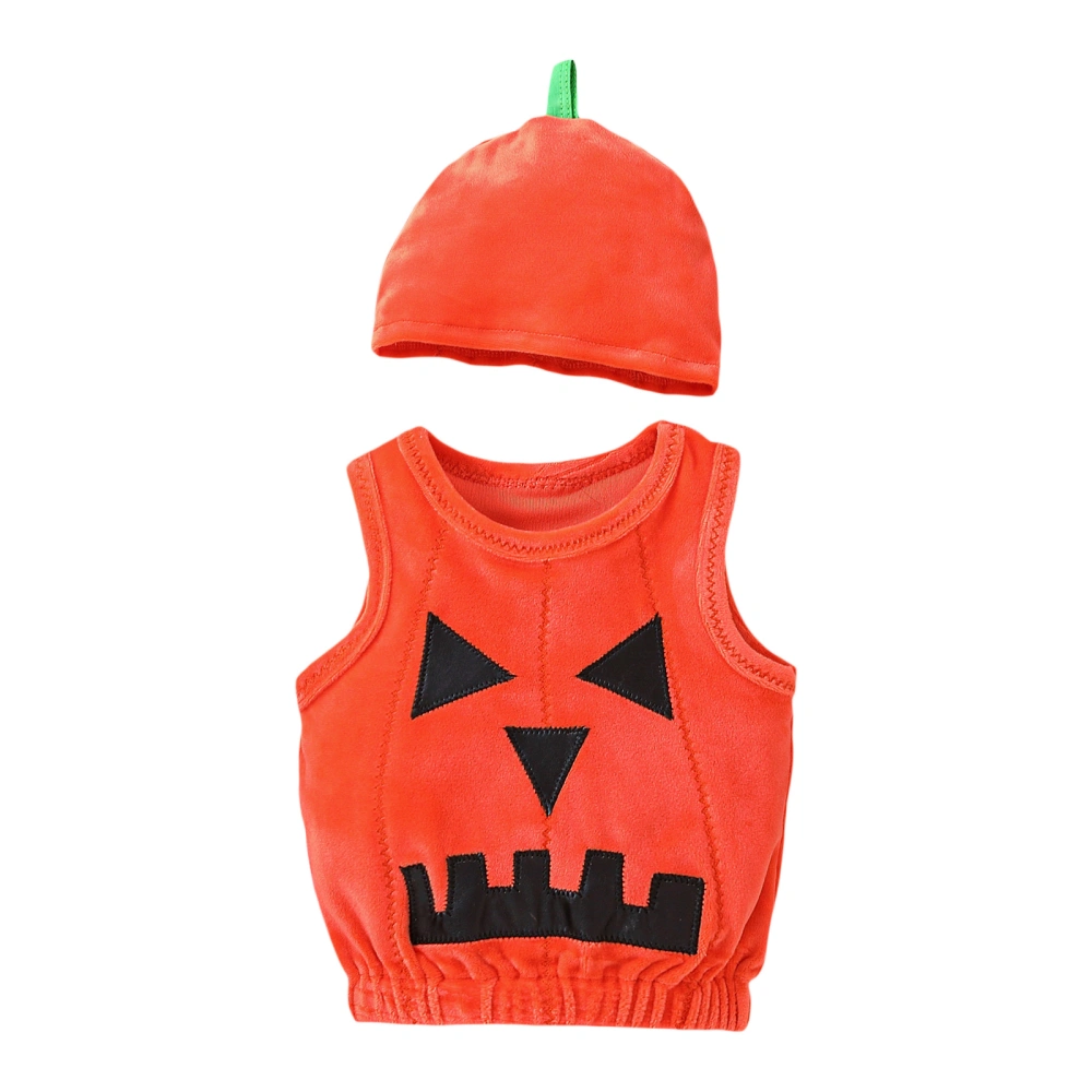 Baby Halloween Cartoon Patterns Round Neck Sleeveless Tops+ Hat