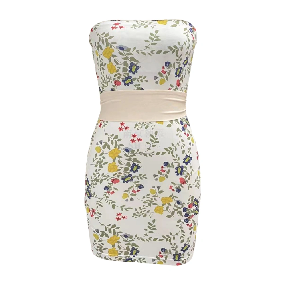 Women Bodycon Dress, Strapless Backless Flower Print Mini Dress