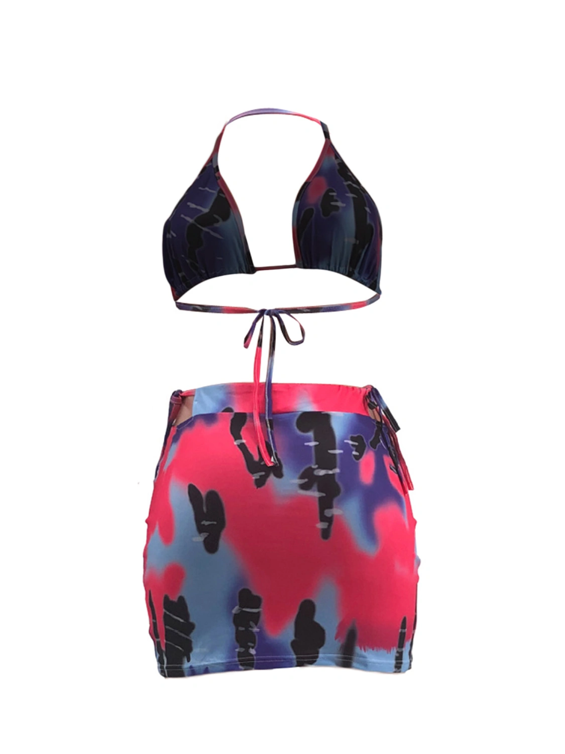 Women Swimming Clothes Set, Tie-dyed Printed Pattern Tops and Skirt