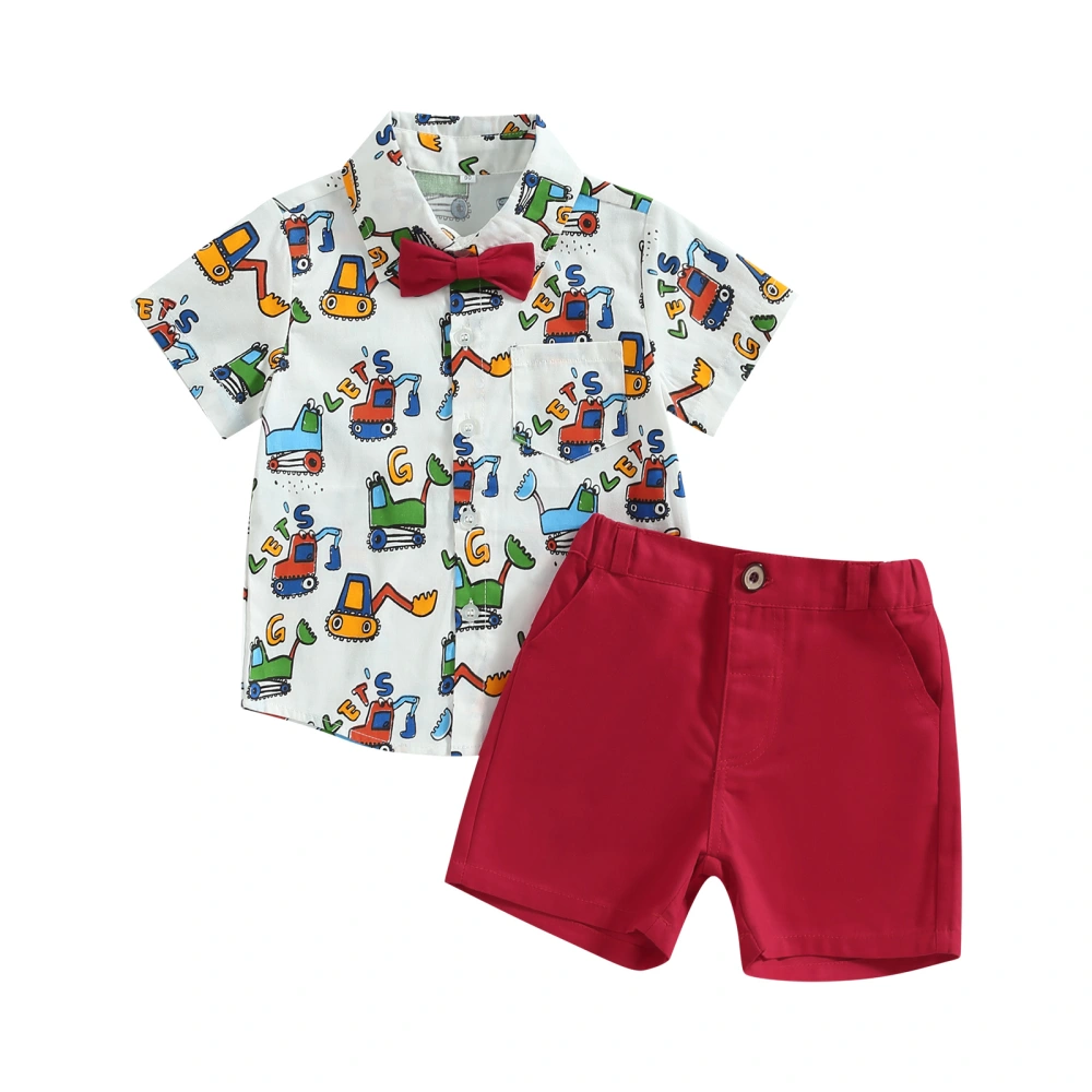 Kids Boys Gentleman Outfits Summer Button Up Shirt and Elastic Shorts 