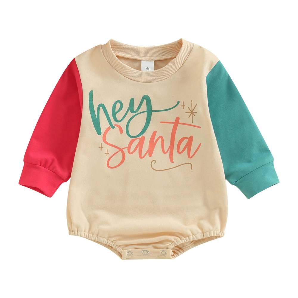 Baby Christmas Romper, Contrast Color Long Sleeve Round Neck Bodysuit