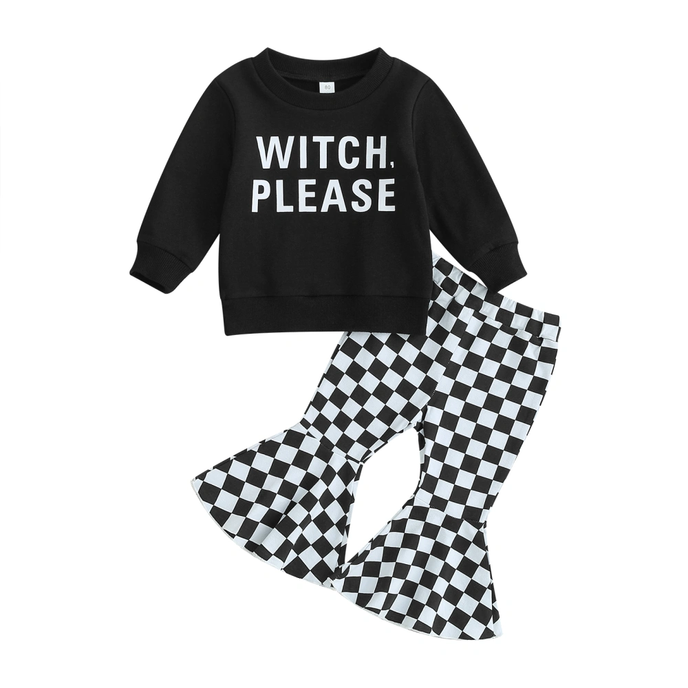 Toddler Girls Fall Outfits Letter Print Sweatshirts Checkerboard Pants