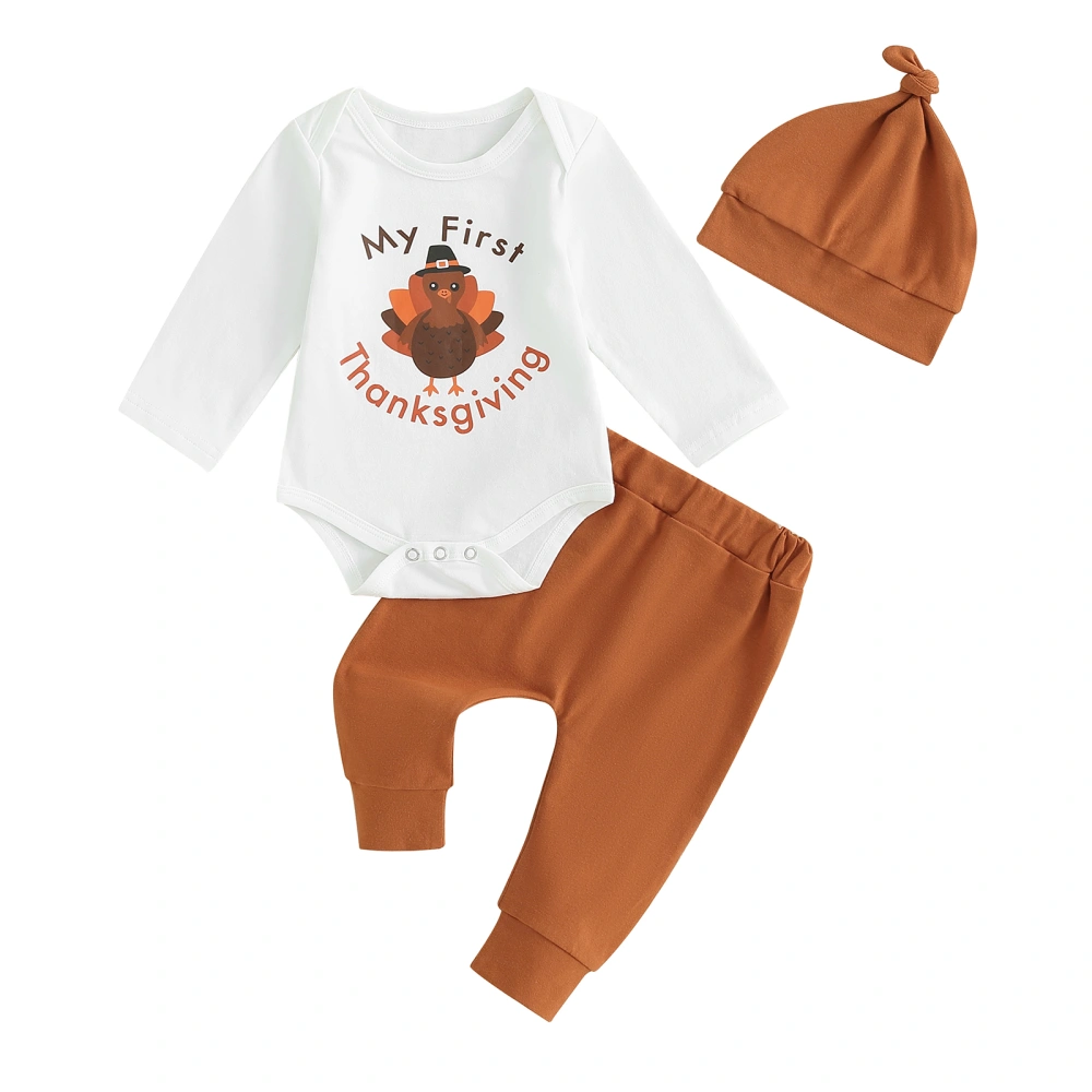 Newborn Thanksgiving Letter Print Romper and Pants Hat Outfits