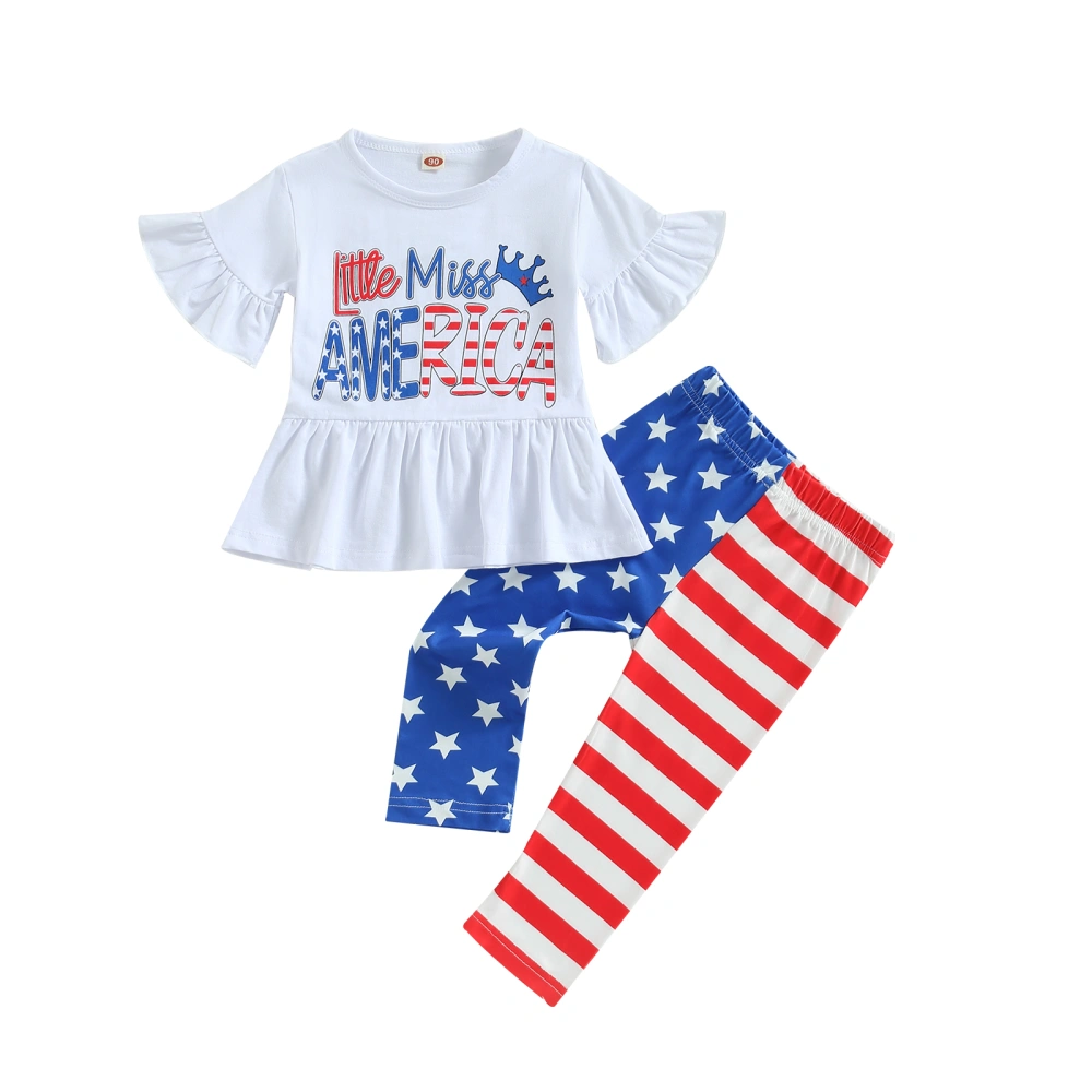 Girls Pants Set, Short Sleeve Letters T-shirt + Stars Striped Pants