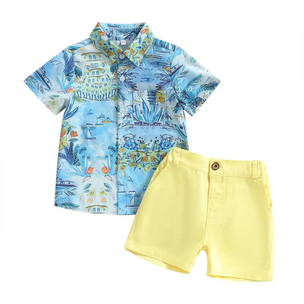 Boy Short Sleeve Lapel Buttons Shirt + Casual Party Short Trousers 