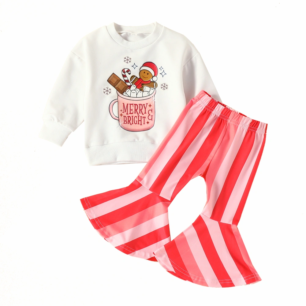 Christmas Kids Girls Outfits Long Sleeve Sweatshirt and Flare Pants 