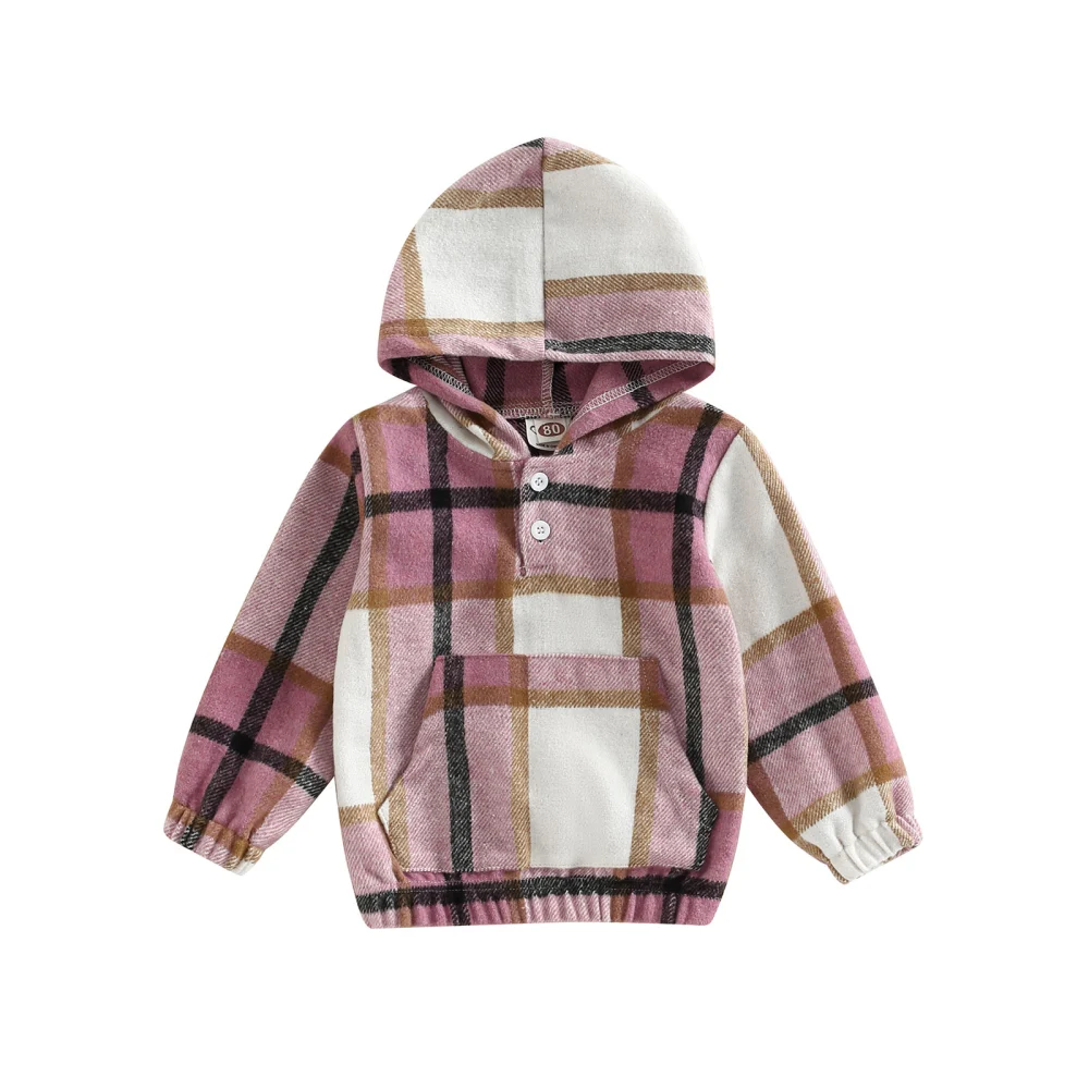 Toddler Kids Girls Hoodies Plaid Hooded Long Sleeve Sweatshirts