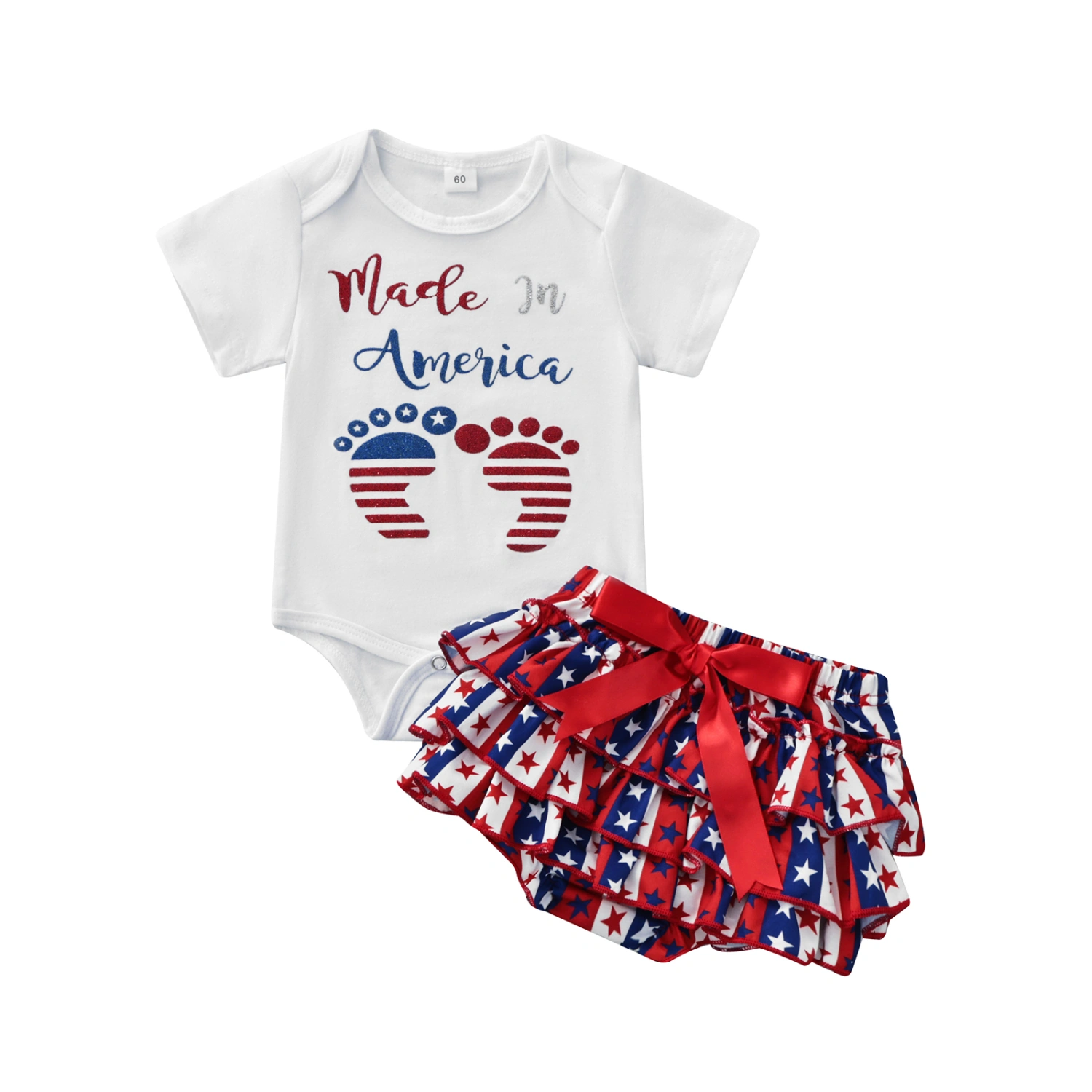 Baby Girls Independent Day Romper Shirt Summer Drawstring Pants