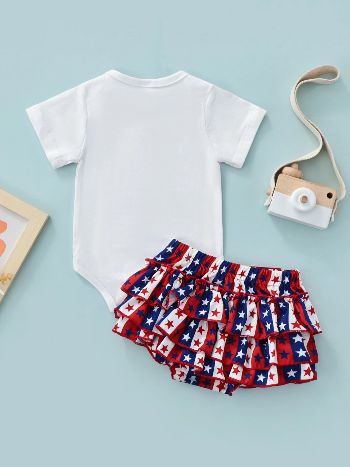 Baby Girls Independent Day Romper Shirt Summer Drawstring Pants