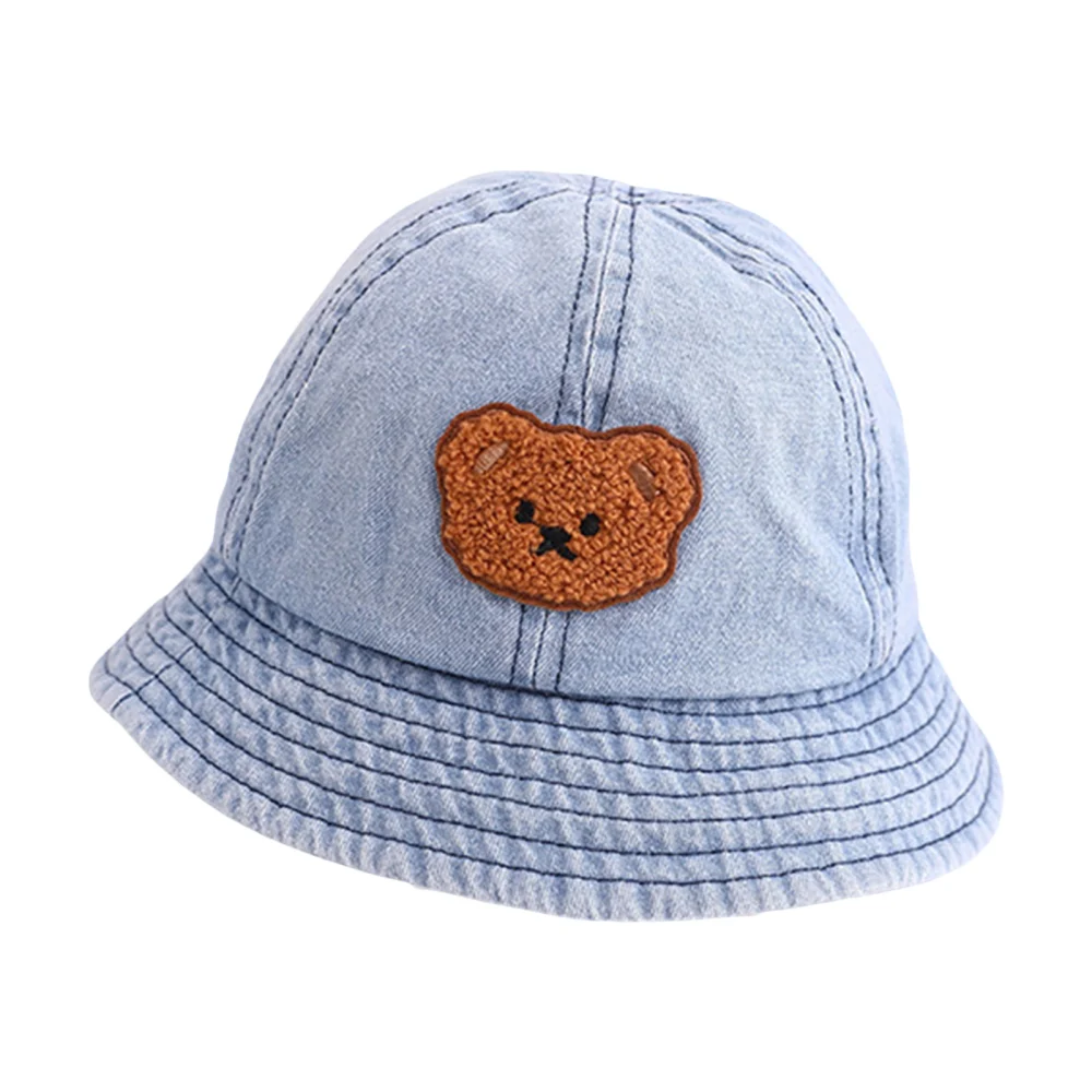 Toddler Denim Bucket Hats, Little Bear Embroidery Fisherman Cap 