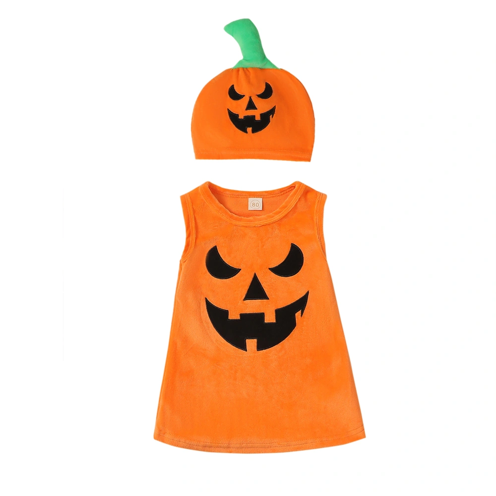 Baby Girl Two Piece Outfits Halloween Sleeveless Dress and Pumpkin Hat