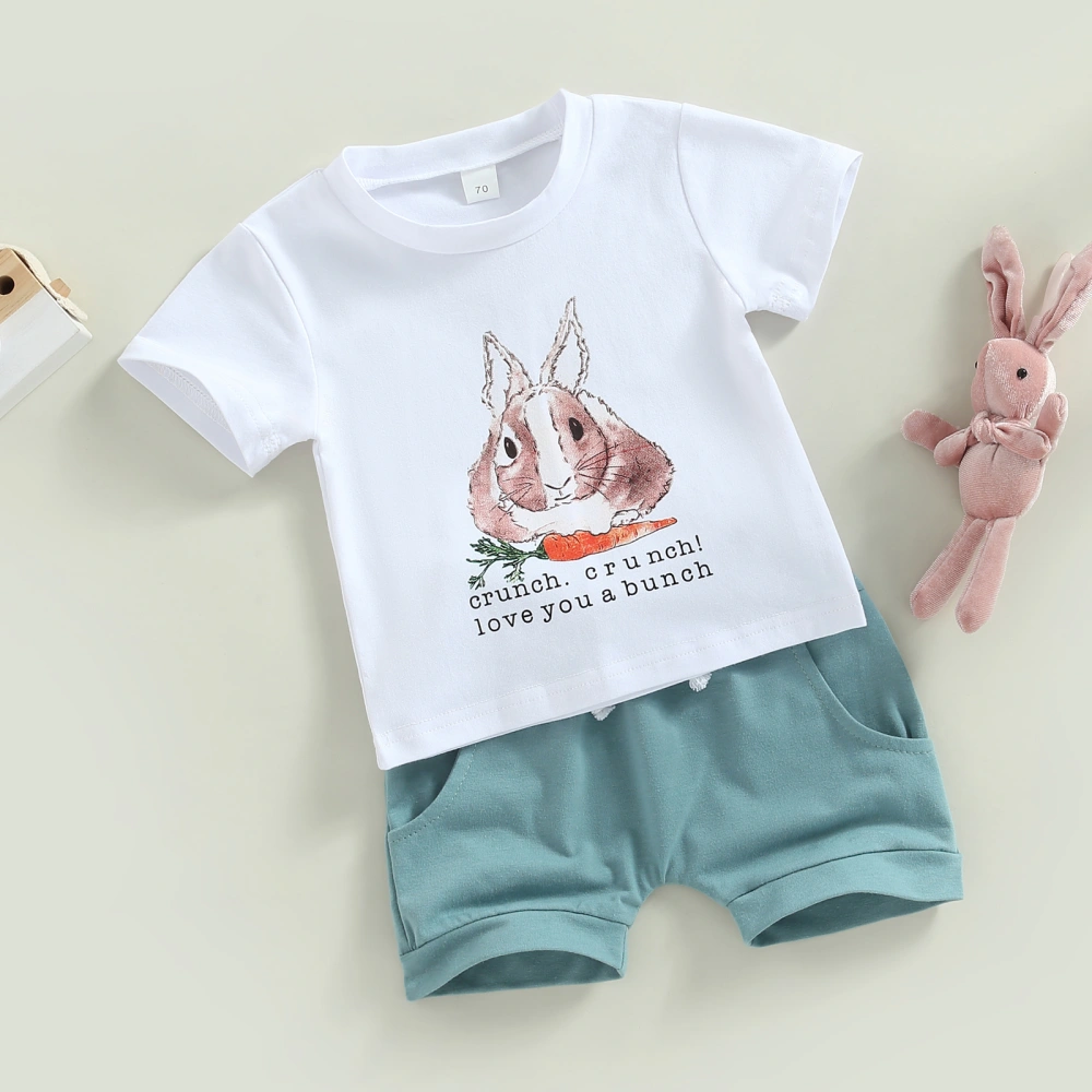 Easter Toddler Boys Outfits Bunny Print T-shirt and Elastic Shorts Set