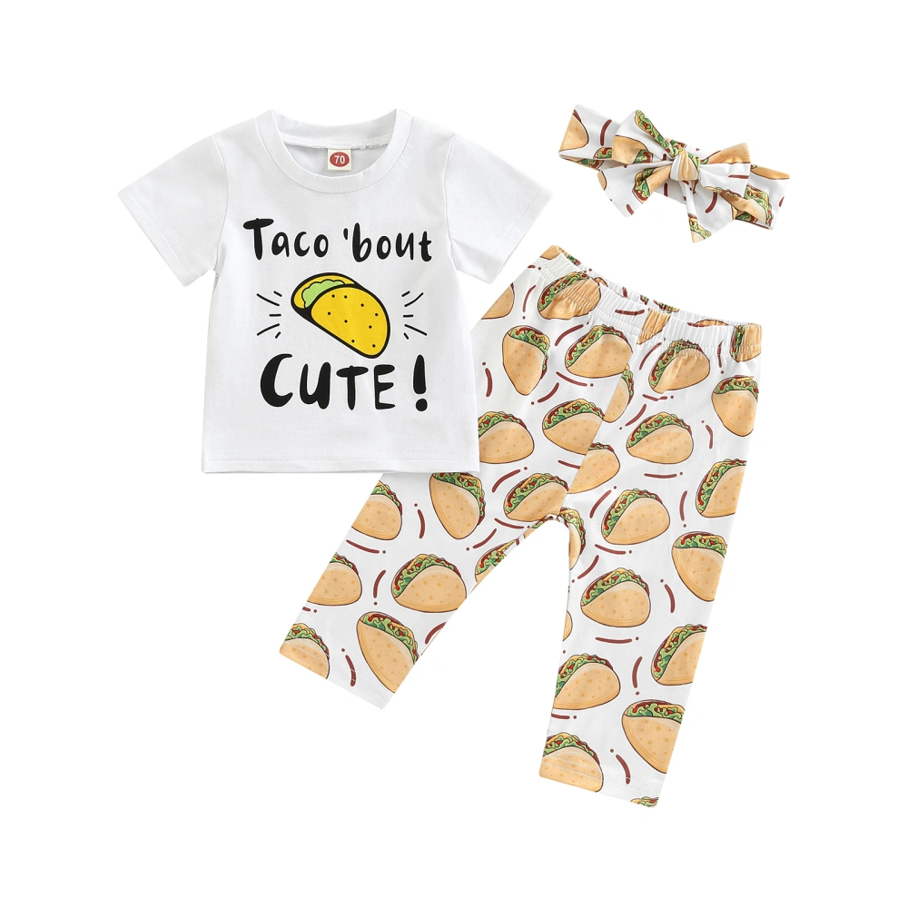 Girl Short Sleeve Round Neck Shirt + Hamburger Trousers + Headband 