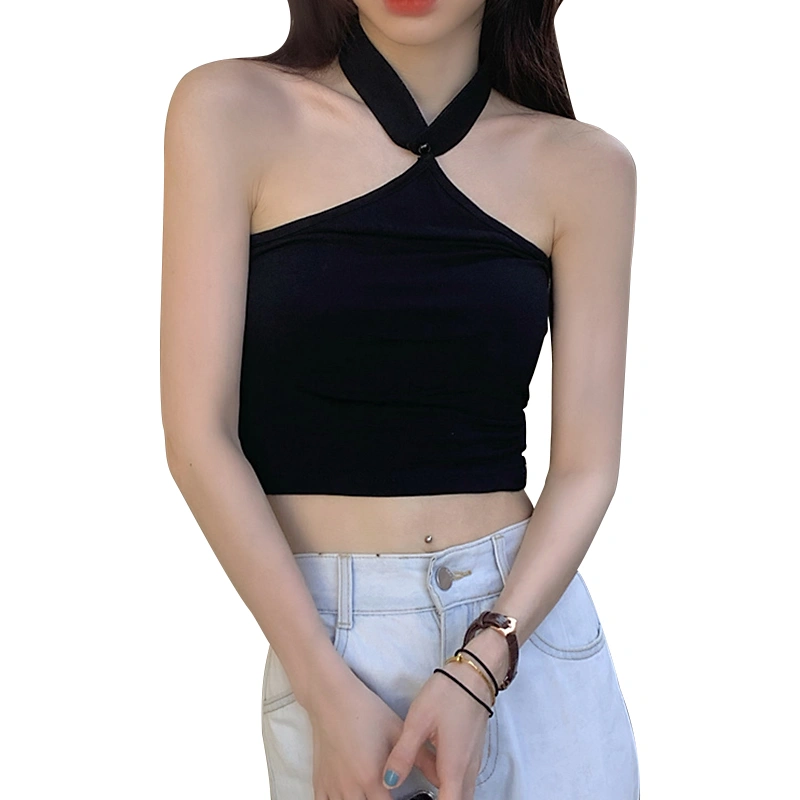 Women Halter Tops, Slim-fit Sleeveless Solid Color Crop Tops