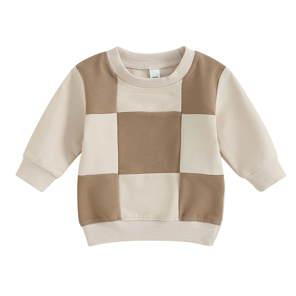 Toddler Long Sleeve Checkerboard Print Loose Fit Pullover Tops