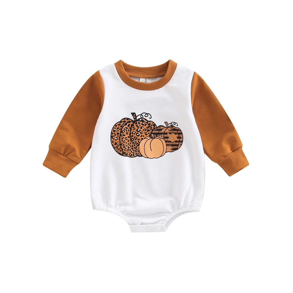 Baby Girls Halloween Romper Long Sleeve Pumpkin Print Jumpsuits