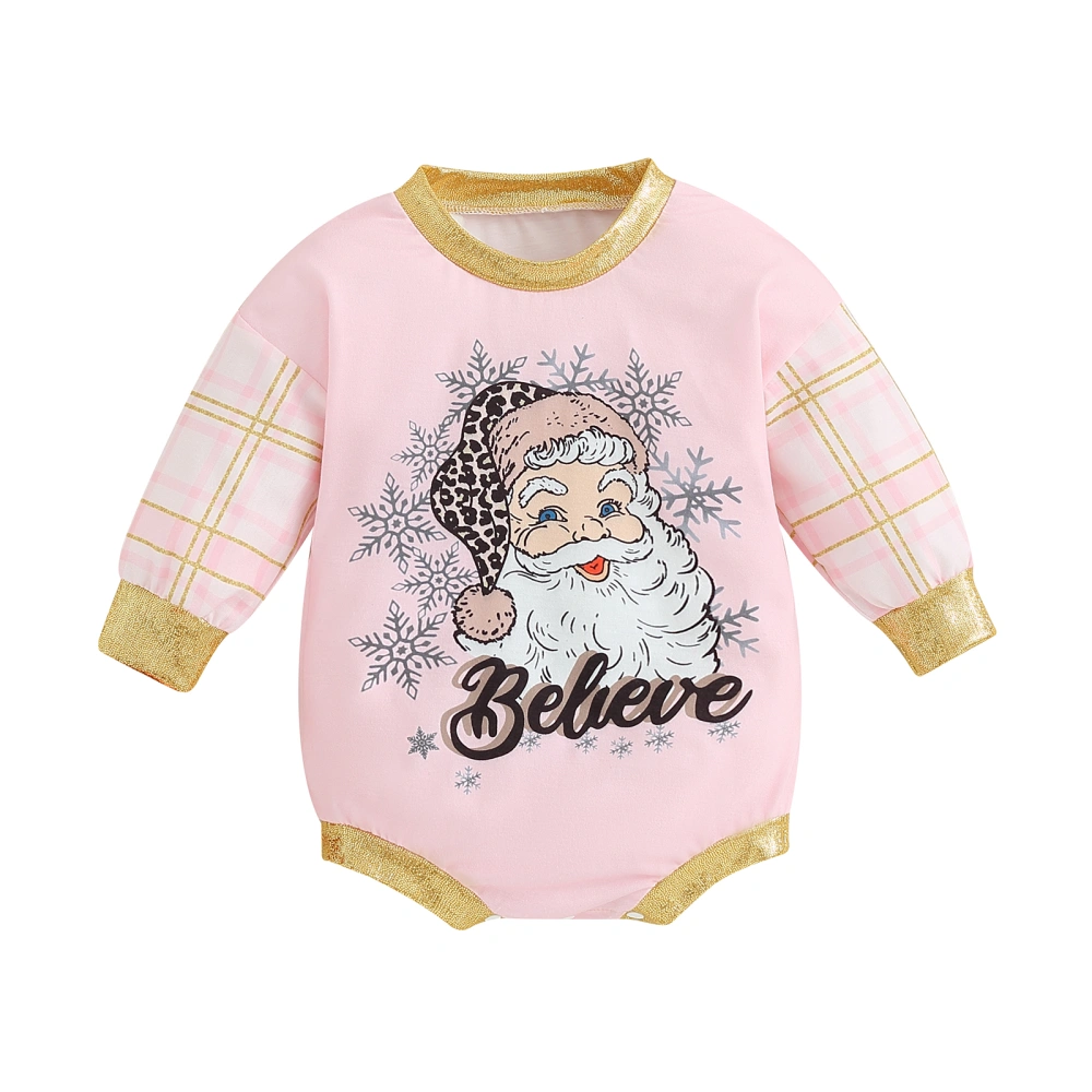 Baby Girl Christmas Romper Plaid Long Sleeve Crew Neck Santa Bodysuit