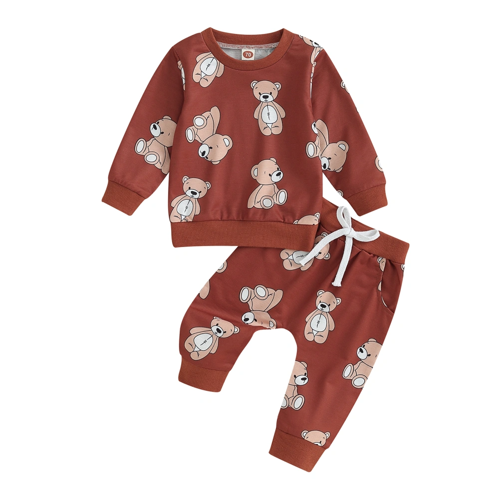 Baby 2 Piece Spring Outfit Cute Bear Print Sweatshirt and Pants