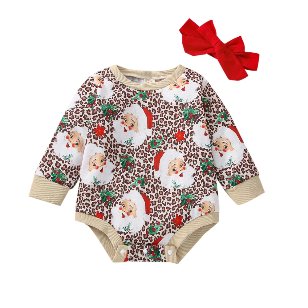 Infant Baby Girls Christmas Romper Leopard Santa Print Jumpsuits