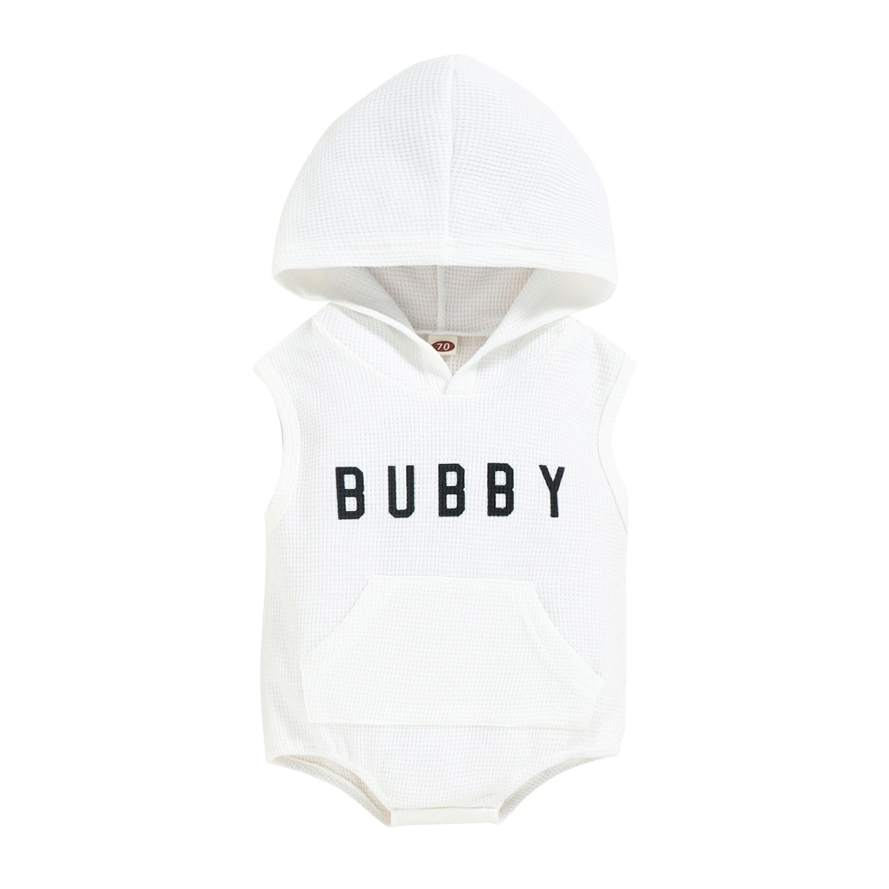 Baby Romper, Letter Print Sleeveless Hooded Bodysuit with Pocket