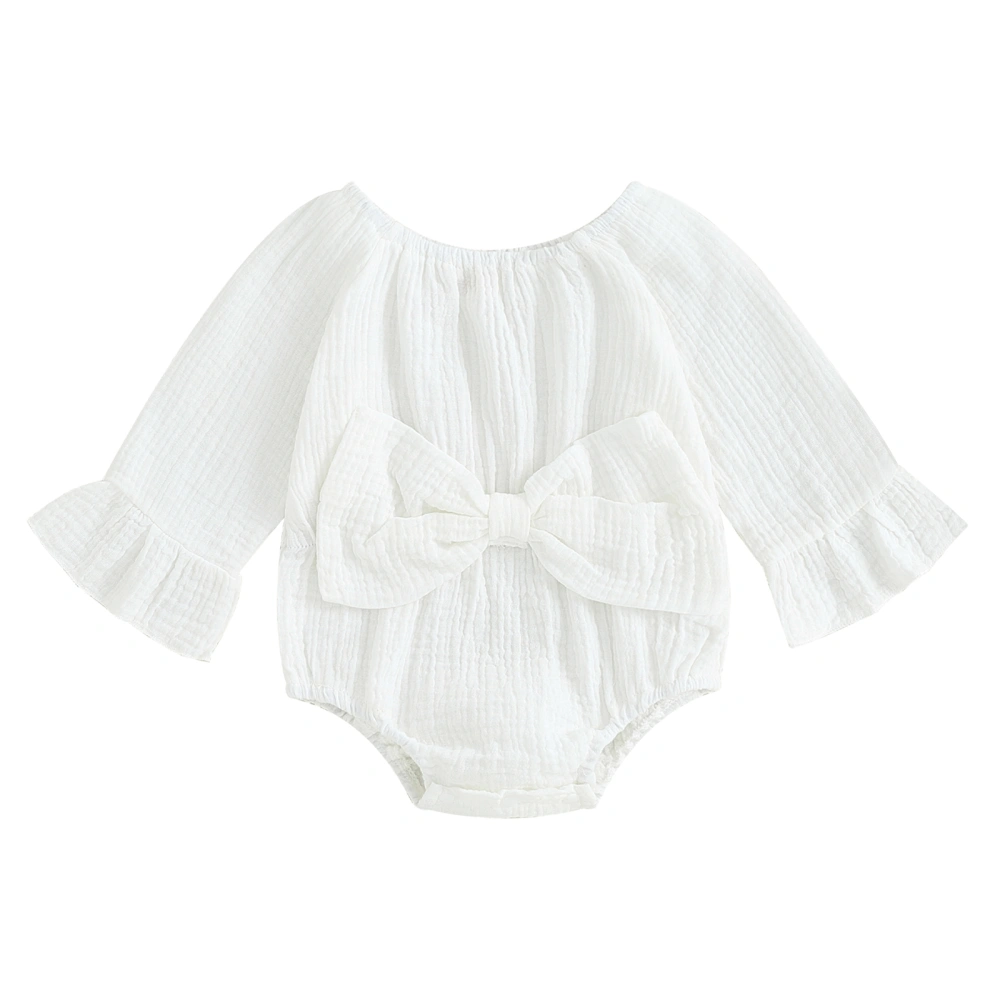 Baby Girls Romper, Long Sleeve Off-shoulder Bow Solid Bodysuit