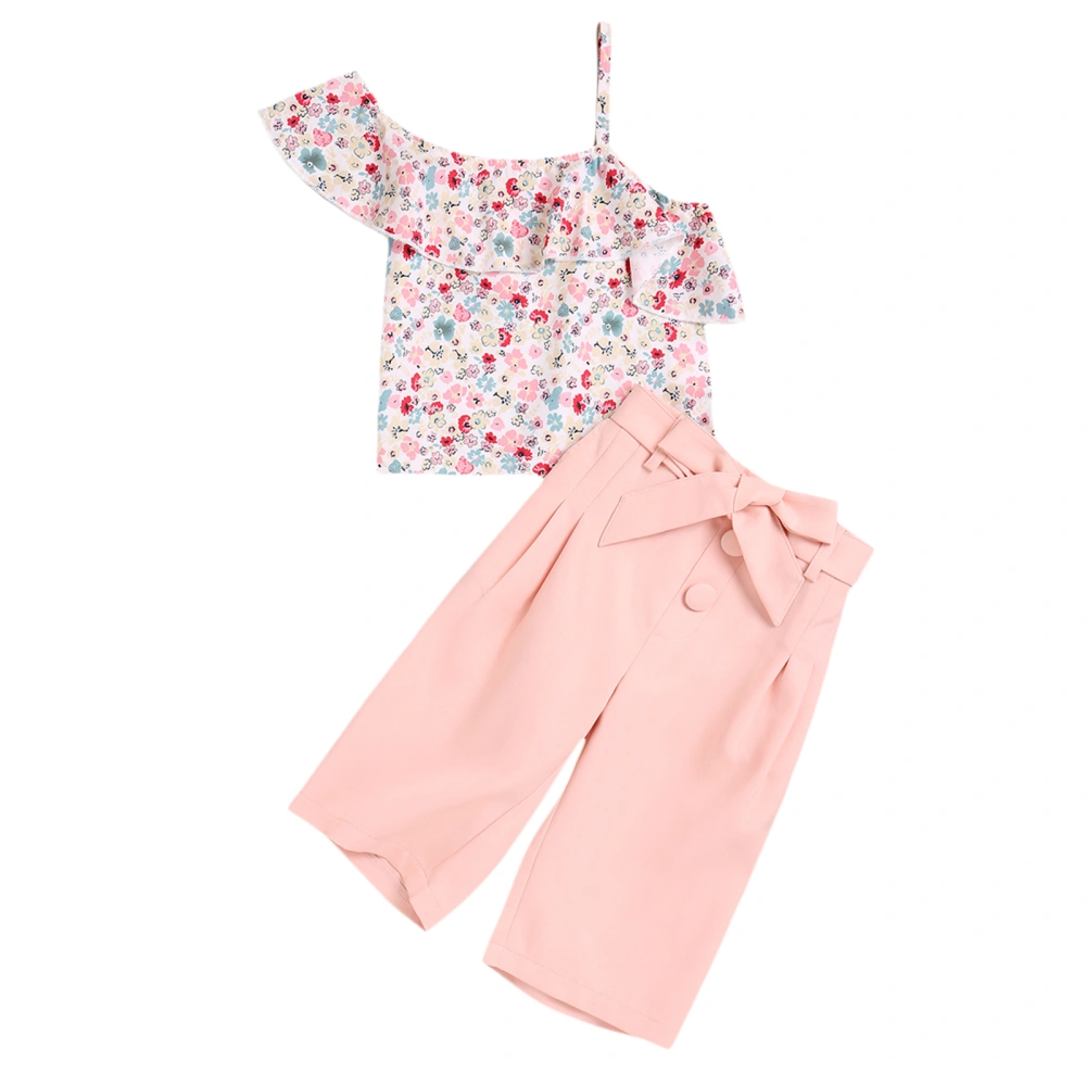 Baby Girl Off Shoulder Floral Tops Wide-Leg Pants Summer Suit 