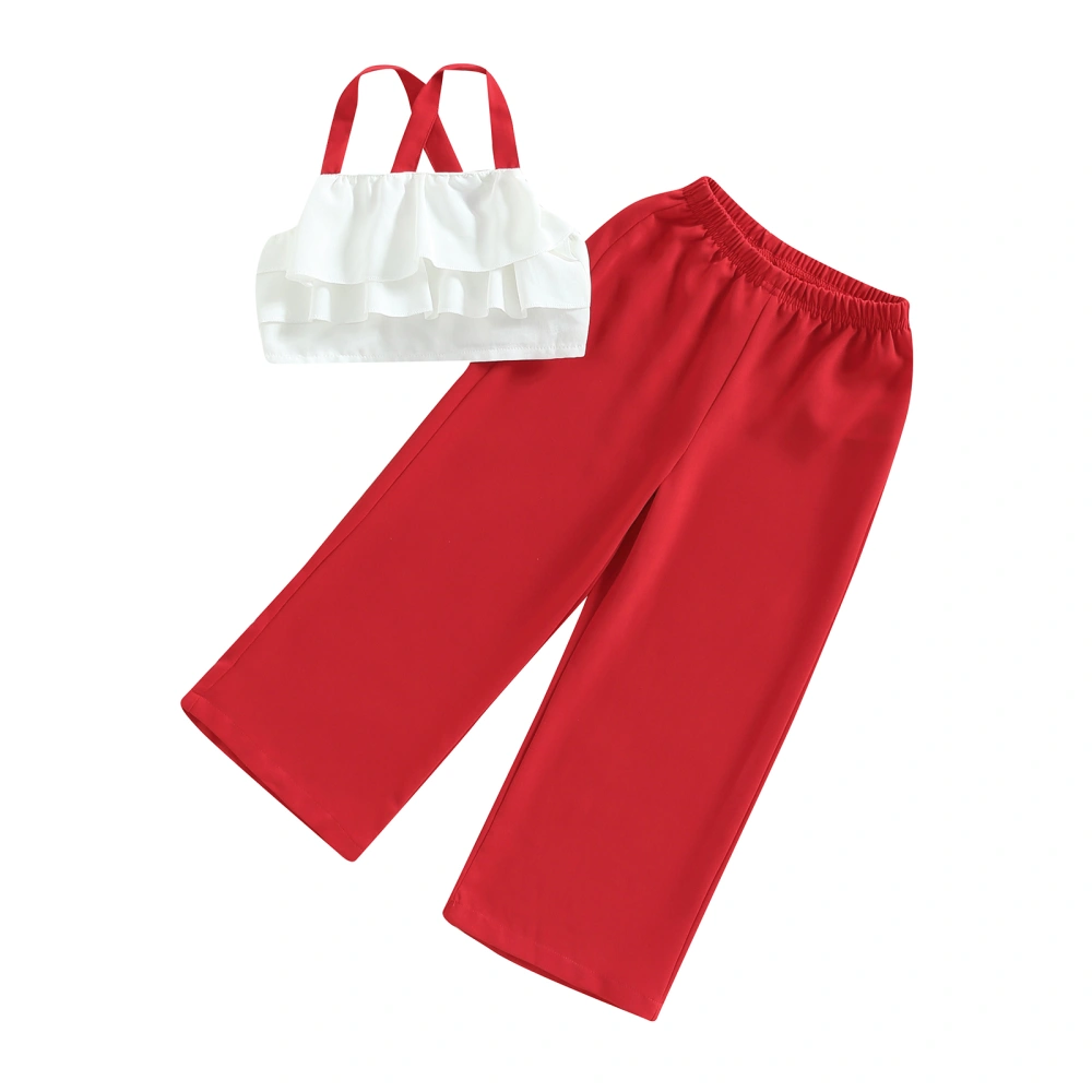 Kids Girls Pants Set, Sleeveless Ruffled Camisole with Long Trousers