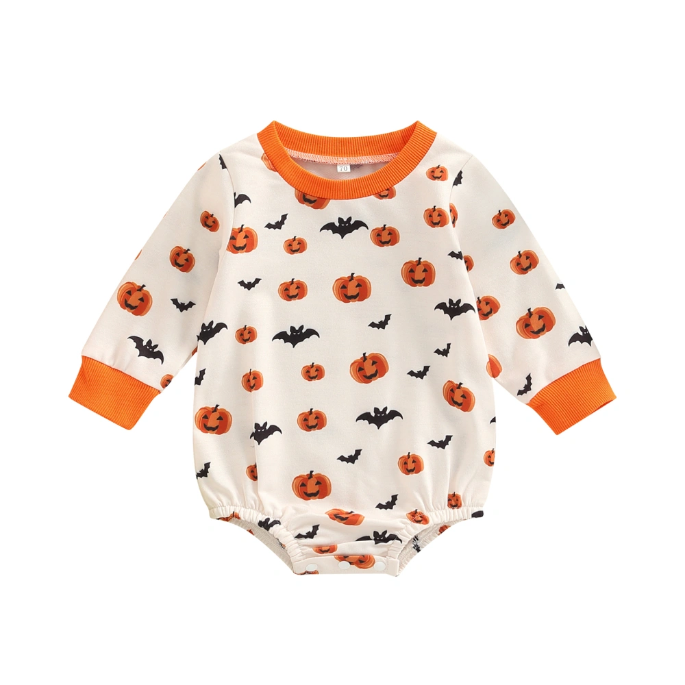 Halloween Baby Romper, Long Sleeve Round Neck Contrast Color Jumpsuit