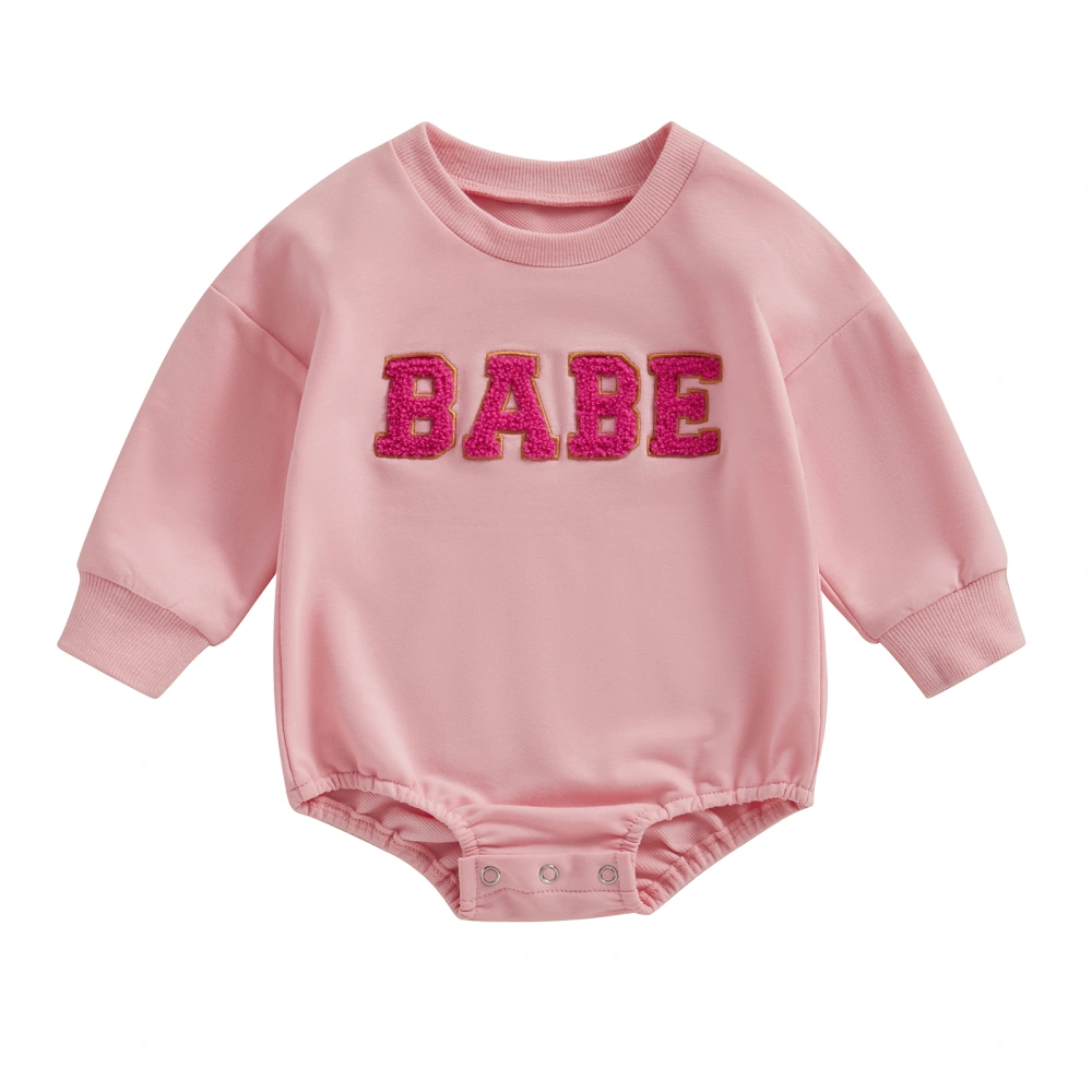 Baby Fall Romper Fuzzy Letter Embroidery Long Sleeve Bodysuit