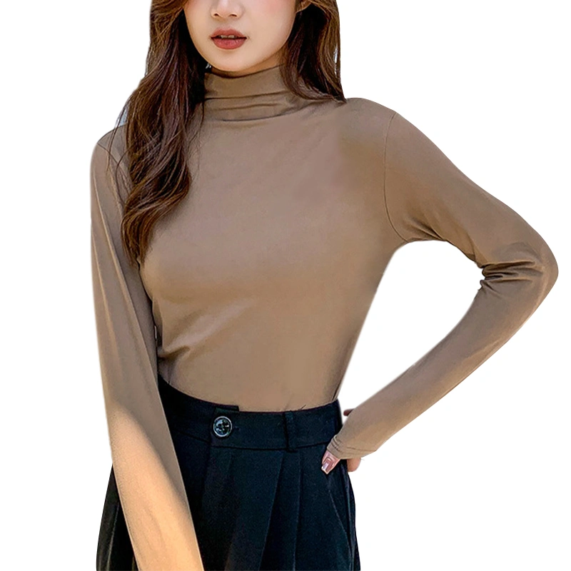 Women Fall Winter Tops Half High Neck Long Sleeve Warm Undershirts