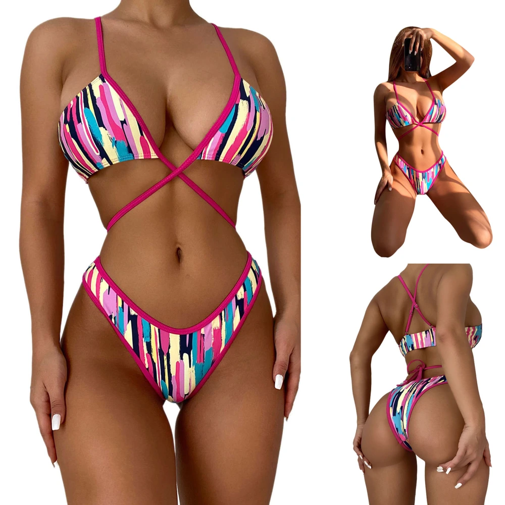 Women Swimming Clothes Set, Variegated Color Tops and Shorts