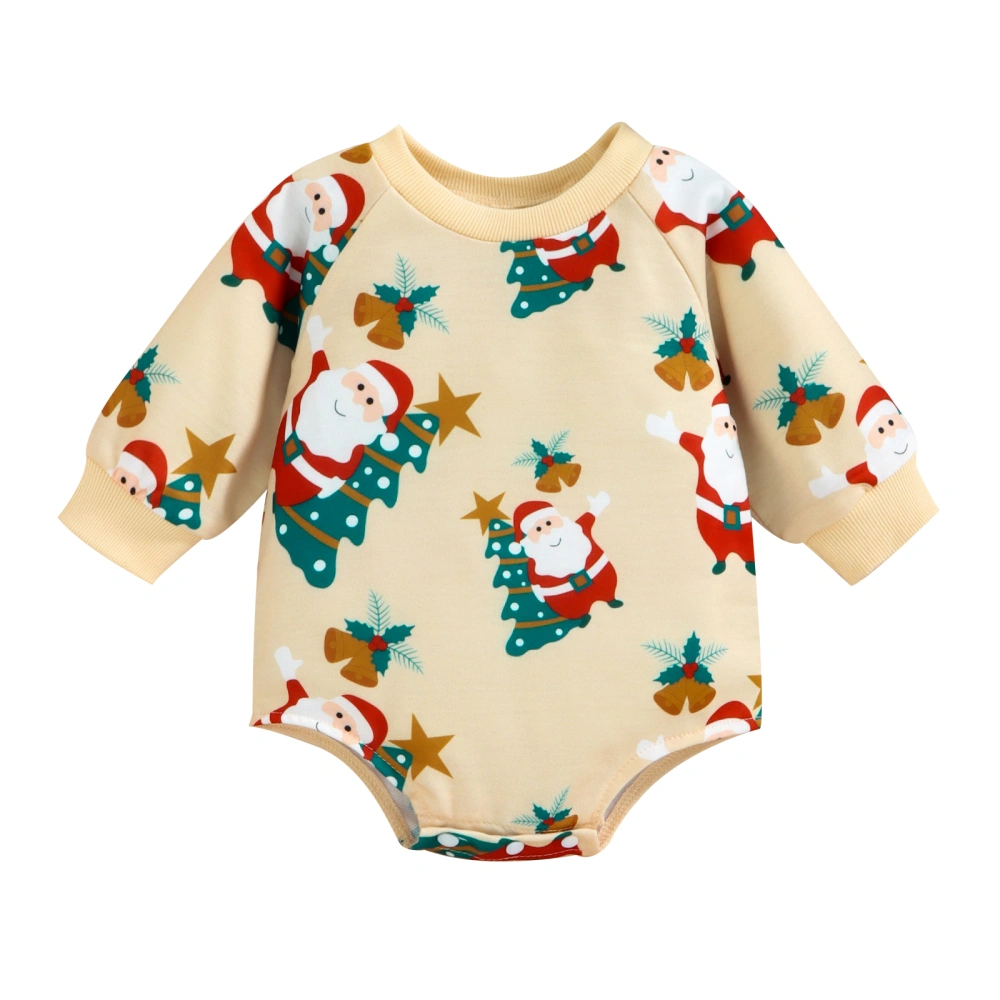 Baby Long Sleeve Santa Claus & Christmas Tree Print Playsuit