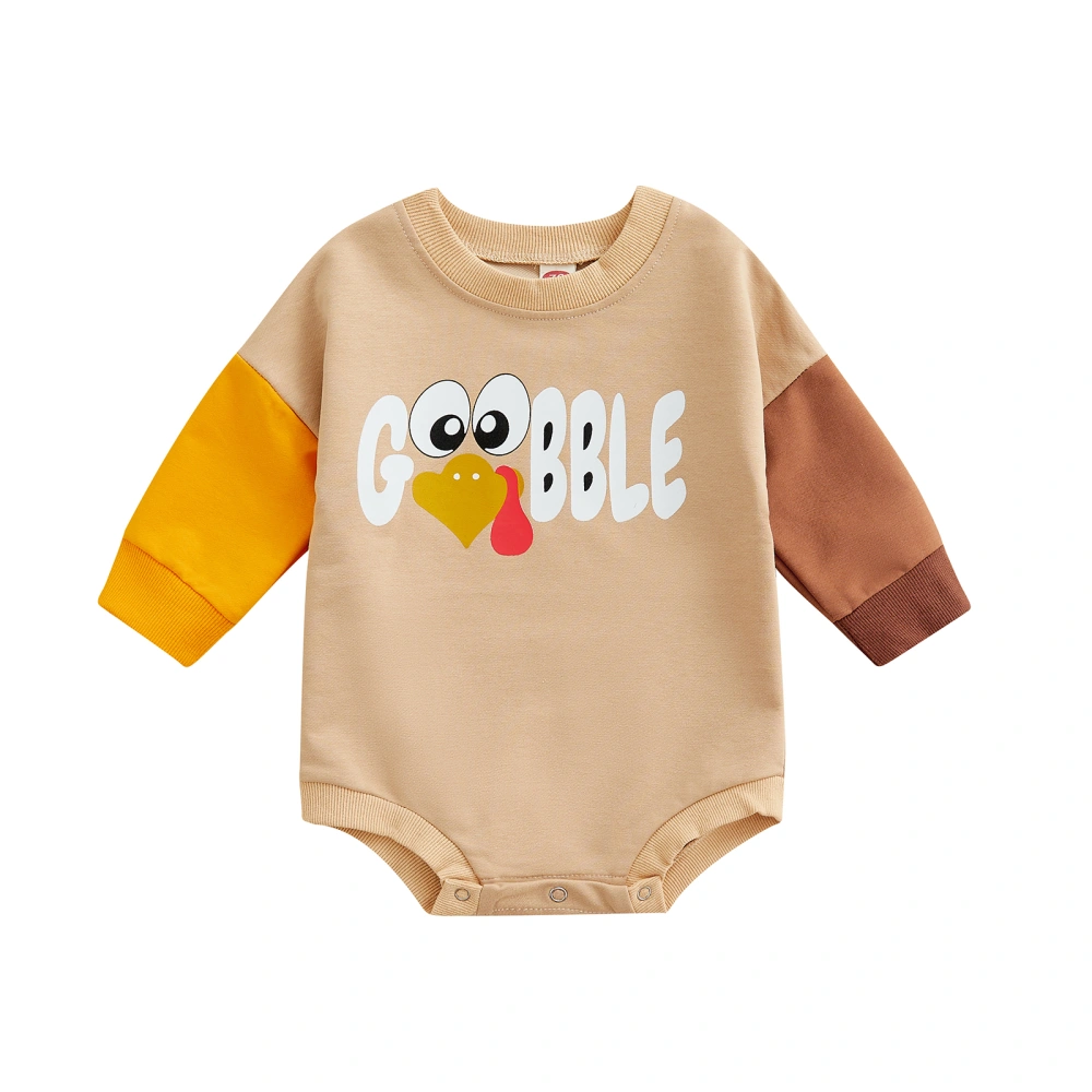 Baby Thanksgiving Day Romper, Long Sleeve Turkey Letter Print Bodysuit