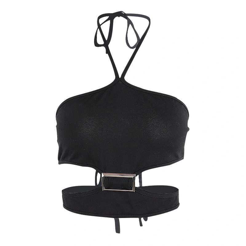 Women Summer Slim Vest, Solid Halter Neck Waist Hollow Crop Tops 