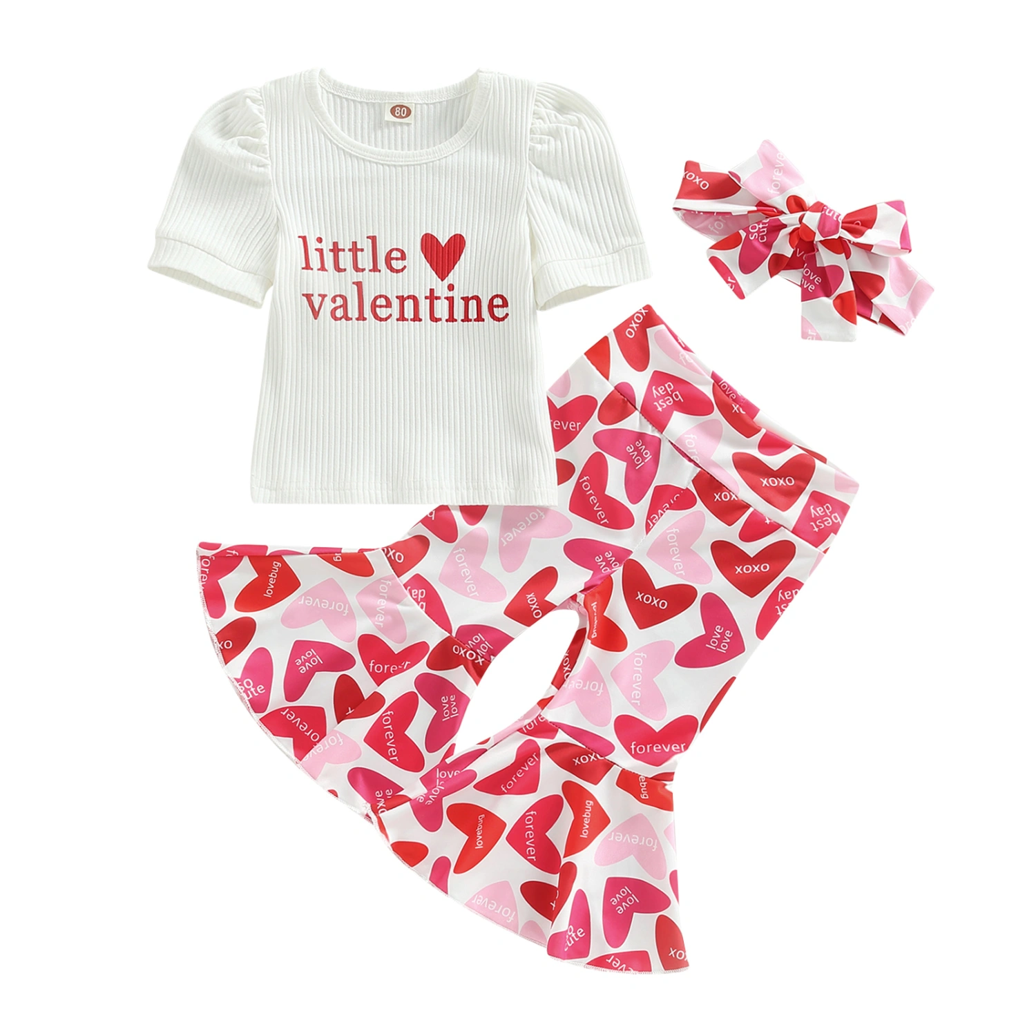 Valentine's Day Baby Clothes Set Letter Heart T-Shirts Pants Headband