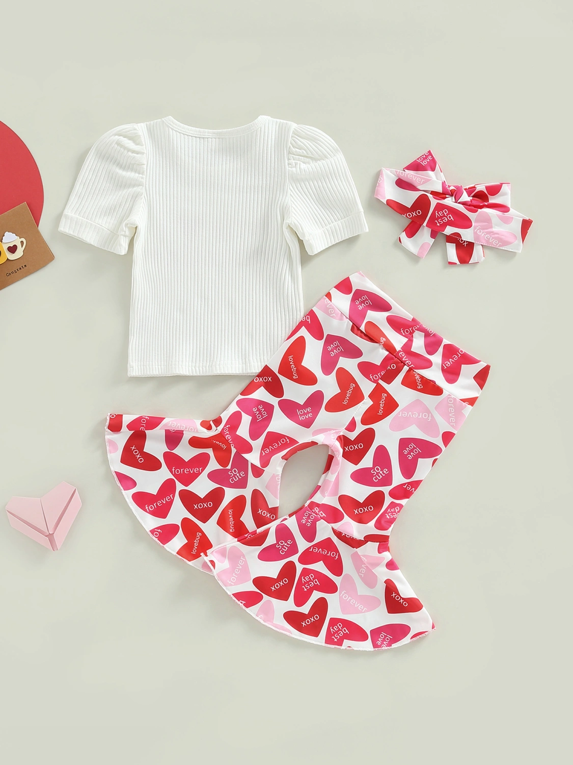 Valentine's Day Baby Clothes Set Letter Heart T-Shirts Pants Headband